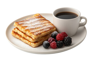 Breakfast Delight: An inviting image of a plate of breakfast treats, featuring golden-brown french toast squares, accompanied by fresh berries and a steaming cup of coffee.
