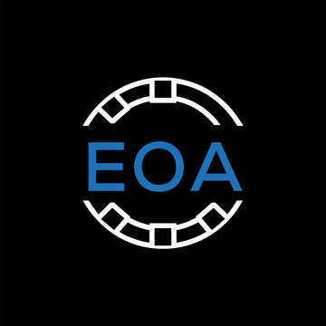 EOA Modern Tech Logo, Design &ndash; EOA Later Logo,  Futuristic Blue and White Circular Emblem on Black Background.
