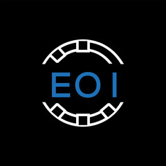 EOI Modern Tech Logo, Design – EOI Later Logo,  Futuristic Blue and White Circular Emblem on Black Background.
