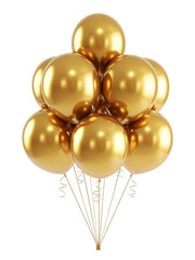 Bunch of shiny gold balloons isolated on transparent background