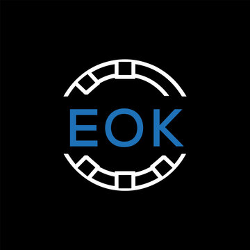 EOK Modern Tech Logo, Design &ndash; EOK Later Logo,  Futuristic Blue and White Circular Emblem on Black Background.
