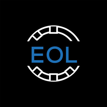EOL Modern Tech Logo, Design &ndash; EOL Later Logo,  Futuristic Blue and White Circular Emblem on Black Background.
