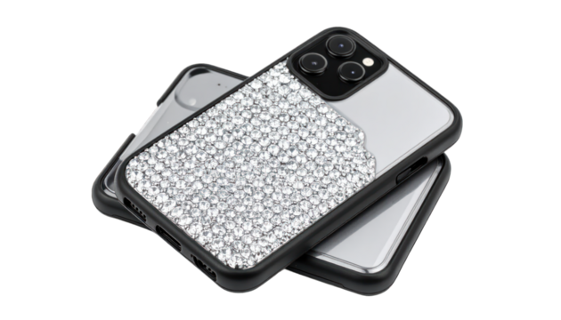 Rhinestone smartphone cases on transparent background
