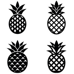 Obraz premium Four Pineapple Icons Black Silhouettes with Different Patterns on a White Background Presentation