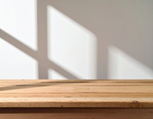 Wooden Tabletop With Window Shadows