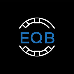 EQB Modern Tech Logo, Design – EQB Later Logo,  Futuristic Blue and White Circular Emblem on Black Background.
