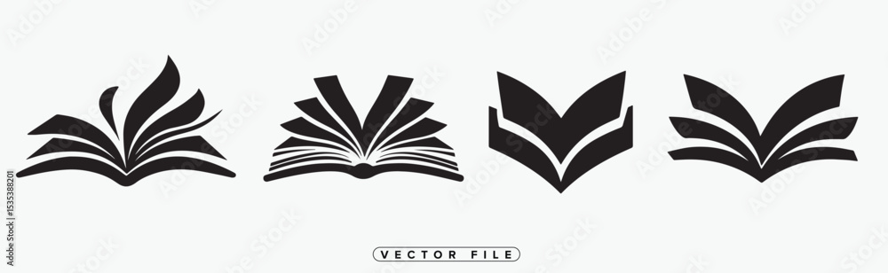 Poster Four stylized black and white open book icons representing knowledge learning and education in vector format