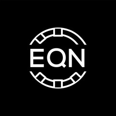 EQN Modern Tech Logo, Design – EQN Later Logo,  Futuristic Blue and White Circular Emblem on Black Background.
