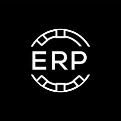 ERP Modern Tech Logo, Design – ERP Later Logo,  Futuristic Blue and White Circular Emblem on Black Background.
