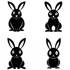 Four Different Black and White Stylized Rabbit Illustrations on a White Background Easter Bunnies