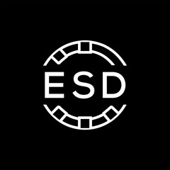 ESD Modern Tech Logo, Design – ESD Later Logo,  Futuristic Blue and White Circular Emblem on Black Background.

