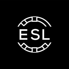 ESL Modern Tech Logo, Design – ESL Later Logo,  Futuristic Blue and White Circular Emblem on Black Background.
