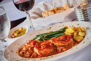 veal scaloppini with roasted potato and green beans