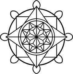 Fototapeta premium Geometric Mandala Design Black and White Circular Pattern Sacred Geometry Abstract Art Eight Pointed Star