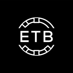 ETB Modern Tech Logo, Design – ETB Later Logo,  Futuristic Blue and White Circular Emblem on Black Background.
