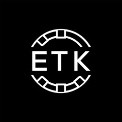 ETK Modern Tech Logo, Design – ETK Later Logo,  Futuristic Blue and White Circular Emblem on Black Background.

