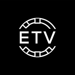 ETV Modern Tech Logo, Design – ETV Later Logo,  Futuristic Blue and White Circular Emblem on Black Background.
