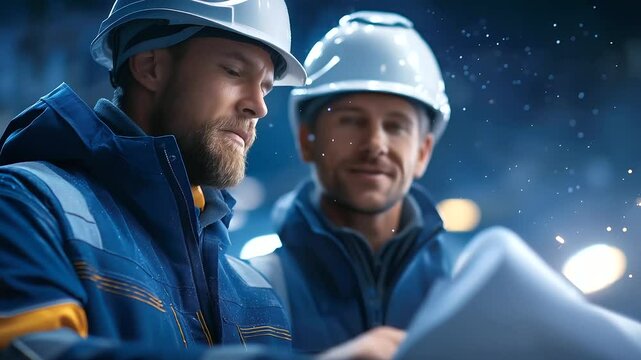 Skilled shipbuilders expertly handle steel plates and study blueprints in a bustling shipyard.