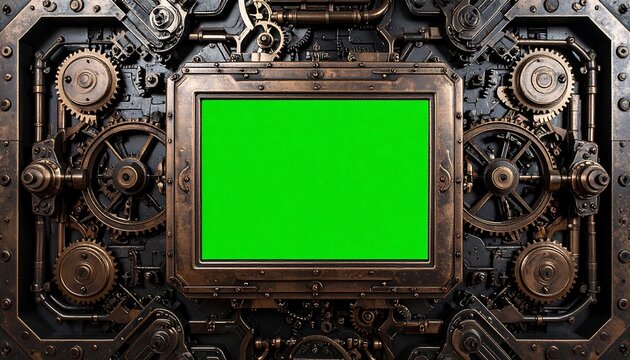 Steampunk panel with green screen (1)