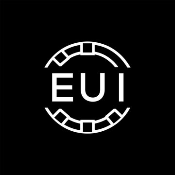 EUI Modern Tech Logo, Design &ndash; EUI Later Logo,  Futuristic Blue and White Circular Emblem on Black Background.
