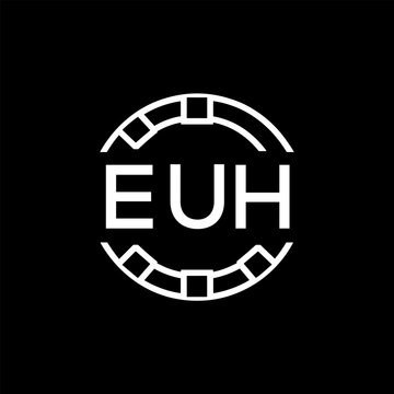 EUH Modern Tech Logo, Design &ndash; EUH Later Logo,  Futuristic Blue and White Circular Emblem on Black Background.
