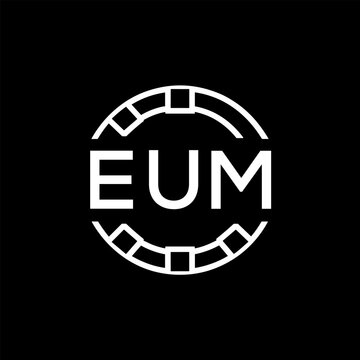 EUM Modern Tech Logo, Design &ndash; EUM Later Logo,  Futuristic Blue and White Circular Emblem on Black Background.
