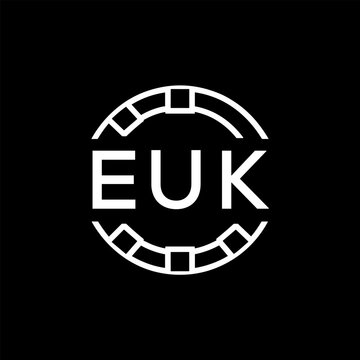 EUK Modern Tech Logo, Design &ndash; EUK Later Logo,  Futuristic Blue and White Circular Emblem on Black Background.
