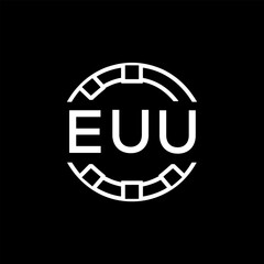 EUU Modern Tech Logo, Design – EUU Later Logo,  Futuristic Blue and White Circular Emblem on Black Background.
