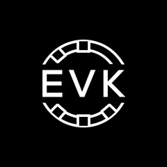 EVK Modern Tech Logo, Design – EVK Later Logo,  Futuristic Blue and White Circular Emblem on Black Background.

