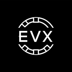 EVX Modern Tech Logo, Design – EVX Later Logo,  Futuristic Blue and White Circular Emblem on Black Background.
