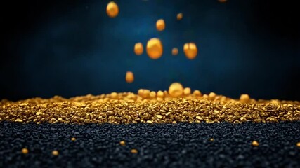 Shimmering Gold Nuggets Falling Above Dark Background Creating Contrast and Visual Interest for Quality Stock Photography - Powered by Adobe