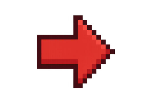 Right-facing pixel art arrow in red, transparent background, signaling direction with minimalist digital graphic design style