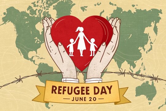 World refugee day june 20th family heart graphic