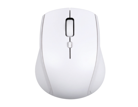 Top View of Ergonomic Computer Mouse with Scroll Wheel, Transparent Background - Powered by Adobe