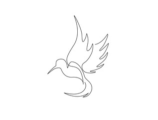 Flying hummingbird in single line draw illustration. Continuous one line drawing of colibri. Editable stroke.