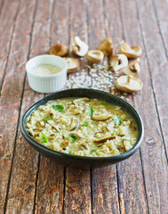 wild mushroom risotto topped with chopped parsley