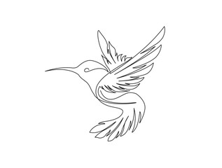 Flying hummingbird in single line draw illustration. Continuous one line drawing of colibri. Editable stroke.