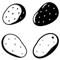 Four Black and White Potato Icons with Eyespots on a White Background