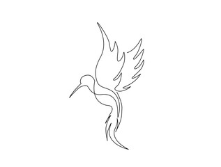 Flying hummingbird in single line draw illustration. Continuous one line drawing of colibri. Editable stroke.
