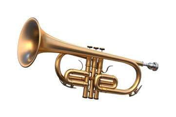 Obraz premium Golden brass trumpet isolated on white background with detailed valves