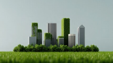 Obraz premium Eco-Friendly Cityscape Green Buildings and Lush Greenery