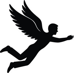 Fototapeta premium Silhouette angel man flying with wings vector illustration