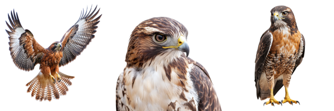 Set of hawks isolated on a transparent background PNG
