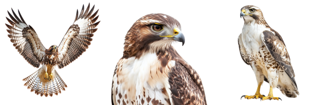 Set of hawks isolated on a transparent background PNG