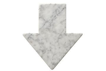 White marble arrow pointing downward, symbolizing direction and minimalist design on transparent backdrop