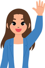 friendly woman making raise hand, smile female waving hand illustration