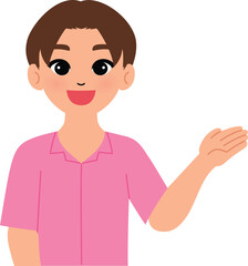 friendly man making presenting hand , smile male pointing hand sideway illustration