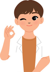 friendly man making ok hand, smile male accept gesture illustration