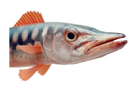 Close-up of colorful barracuda fish with sharp teeth and large eyes