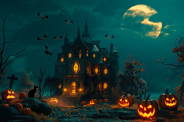 halloween pumpkins holiday theme on dark background